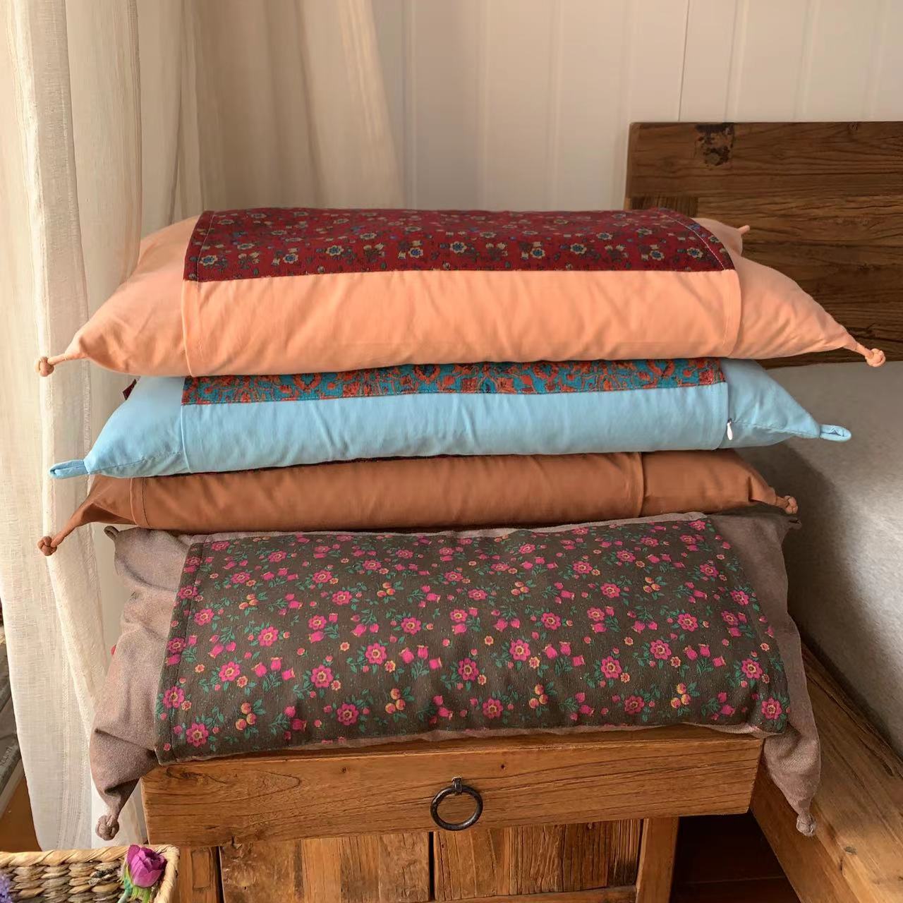 纯棉老粗布荞麦壳枕头透气吸汗