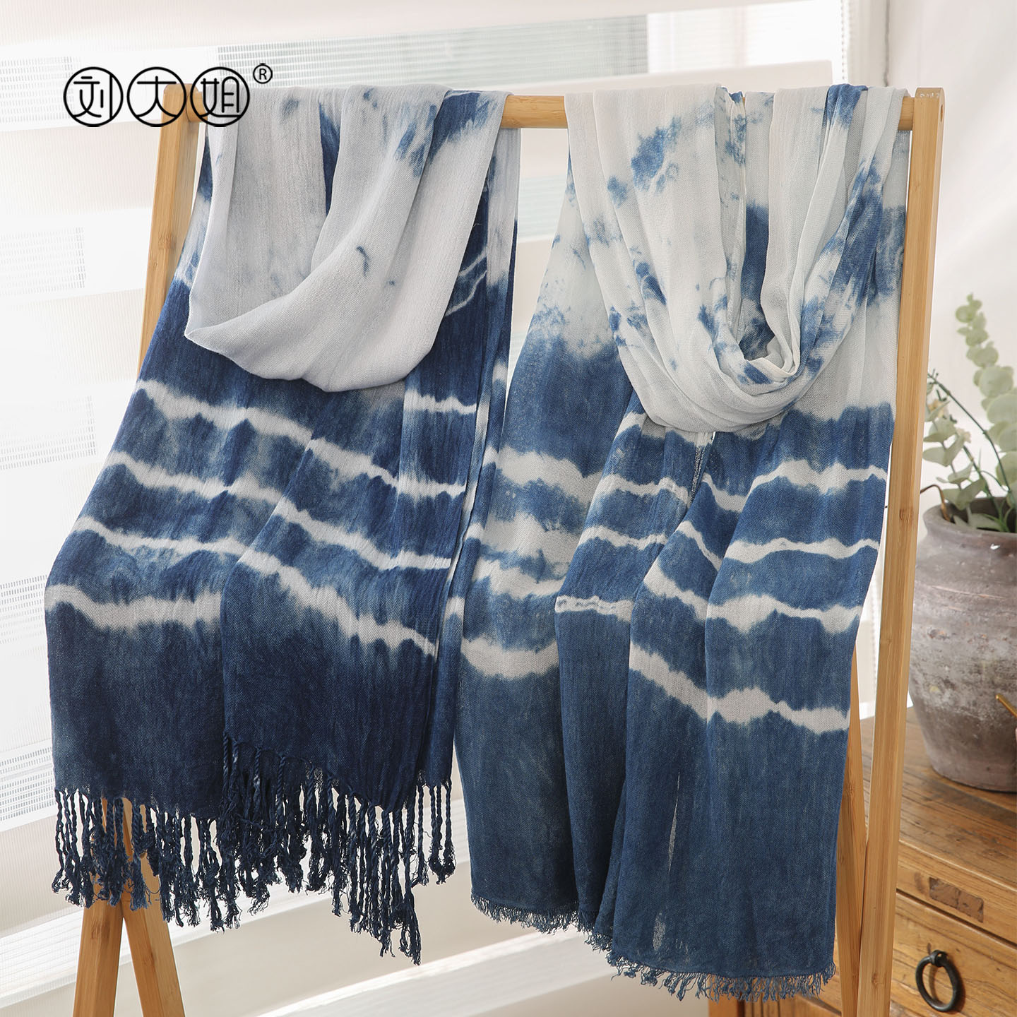 手工扎染围巾古法蓝染披肩纯棉