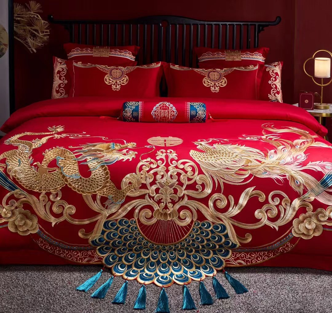 刘大姐家 婚庆四件套120支纯棉【天朝贺禧】全棉刺绣结婚床上用品,床上用品,婚庆床品套件,淘宝优惠券,粉丝福利购,淘宝优惠卷