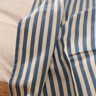 外贸尾货高端色织精梳棉老粗布三件套纯棉加厚床单被单简约海军蓝