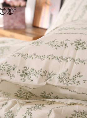 法式温柔风全棉斜纹印花被套A类纯棉被罩床单床笠学生宿舍三件套4