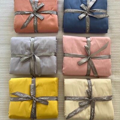 清仓外贸加厚100%棉磨毛纯色被罩床单床笠枕套