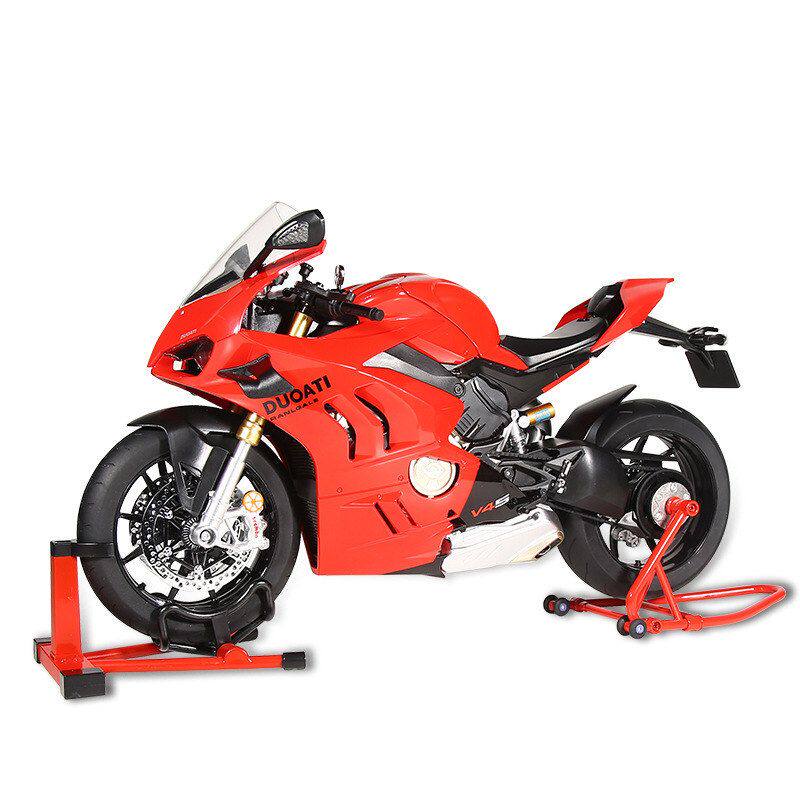 华一车模1:6杜咔迪V4S喷雾合金摩托车模型摆件声光儿童玩具车
