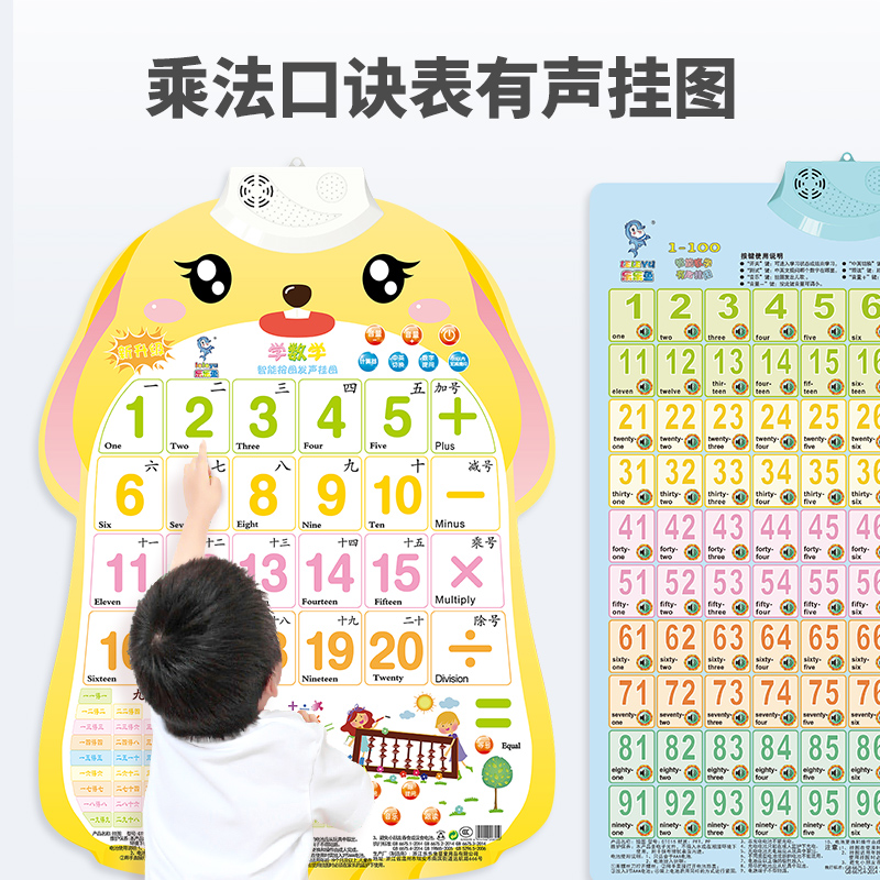 儿童有声挂图宝宝早教拼音字母表墙贴学习九九乘法口诀背诵神器
