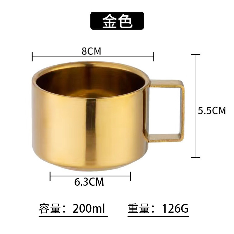 迷你金色小茶杯防烫酒杯咖啡杯带手柄沸水不锈钢户外水杯双层泡茶