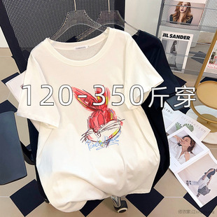 加肥加大300特大码短袖T恤女240斤200胖mm妹妹中长款宽松夏季上衣