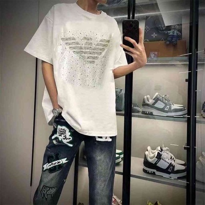 夏季新款潮流痞帅满天星老鹰烫钻