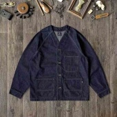 外套潮牌接头上衣特大尺码 日系复古宽松重磅牛仔夹克日式 道袍开衫