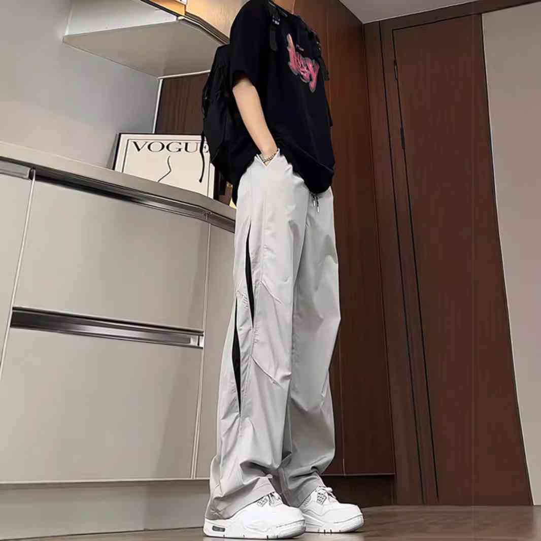 浅灰色速干冲锋裤男款秋季拼接设计感网眼透气裤子美式伞兵工装裤