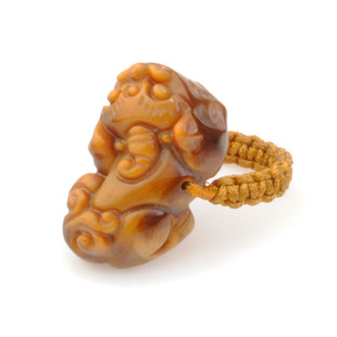 天然黄虎眼石貔貅戒指 黄虎眼石貔貅戒面 虎睛石皮丘戒指