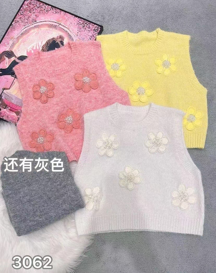 金丝御裳2024秋冬新款重工钉珠花朵清纯少女感羊毛衫马甲纯色毛衣