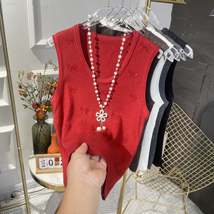 打底衫 显瘦无袖 上衣 修身 欧货重工烫钻针织吊带背心女2024秋冬新款