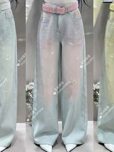 金丝御裳2025冬季新款牛仔裤烫钻蝴蝶老钱风加绒加厚腮红直筒裤女