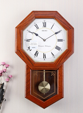 SEIKO日本精工挂钟摆动实木个性时尚客厅整点音乐报时时钟QXH110