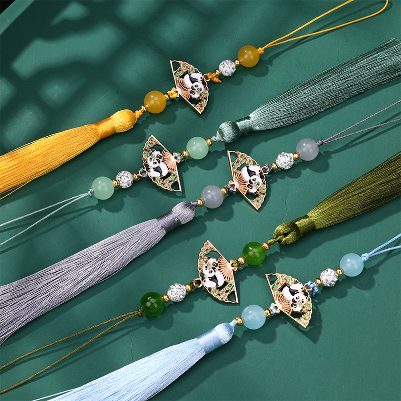 香香熊猫扇子流苏diy手工