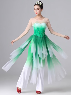 出租古典舞演出服女飘逸中国风民族清新淡雅茉莉花开舞蹈服装独舞