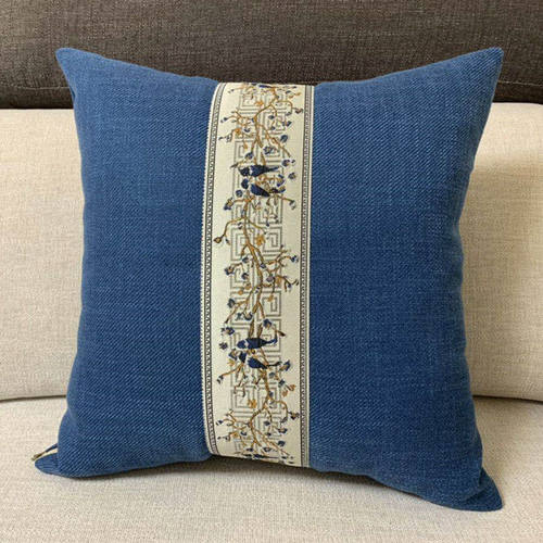 新中式风亚麻靠垫纯色沙发靠背护腰靠枕红木家俱抱枕套长方形腰枕