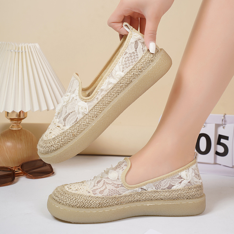 渔夫鞋网纱镂空一脚蹬渔夫鞋小香风女鞋2025新款夏季平底单鞋女鞋