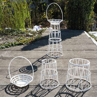 优买白色开业高脚花架塑料手提花篮可拆卸三层提花架子白事鲜花篮