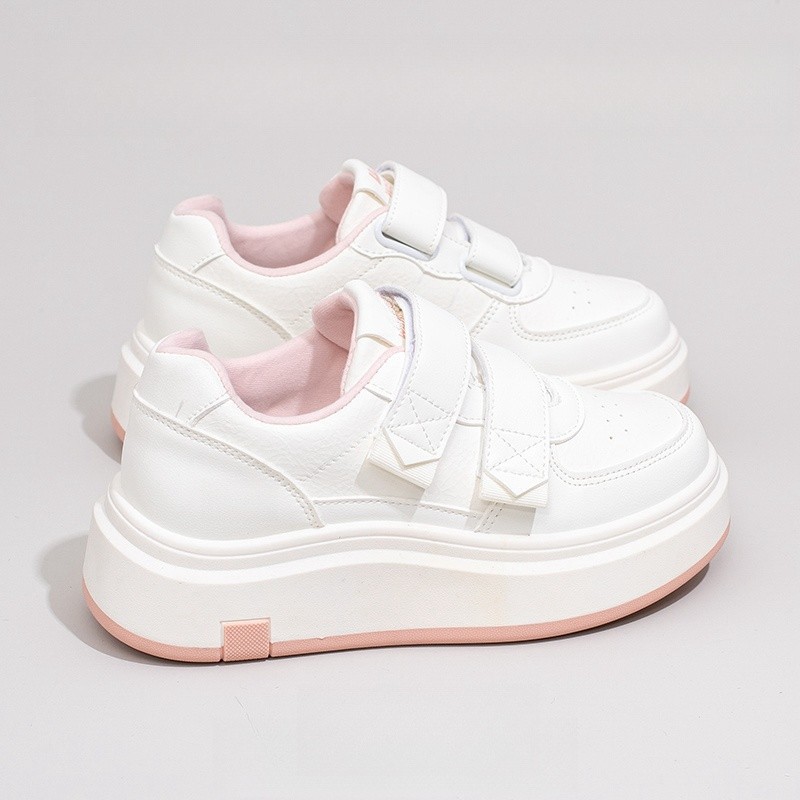 小白鞋女2025年春夏季新款厚底休闲鞋潮流百搭面包鞋子魔术贴板鞋