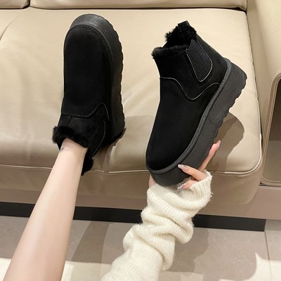 Snow boots 2024 new solid color elastic mouth flat bottomed