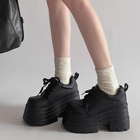 英伦风复古百搭小皮鞋女2025年秋冬新款增高厚底系带加绒乐福单鞋