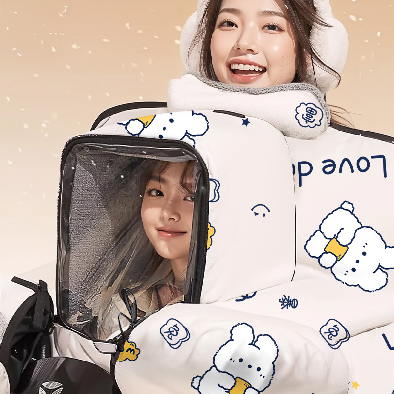 电动车挡风被冬季亲子款电瓶车摩托车儿童冬款加绒加厚开叉防风罩