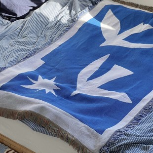 盖毯卧室盖毯 剪影风格 马蒂斯蓝色系 小鸟