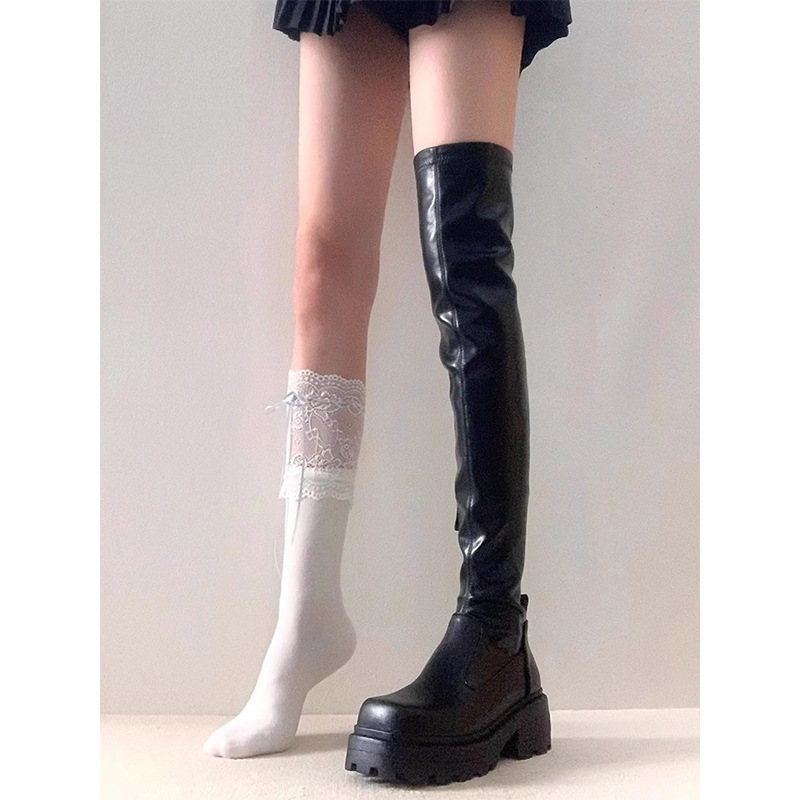 过膝长靴女厚底女靴子2024新款春秋季高筒骑士靴小个子长筒靴