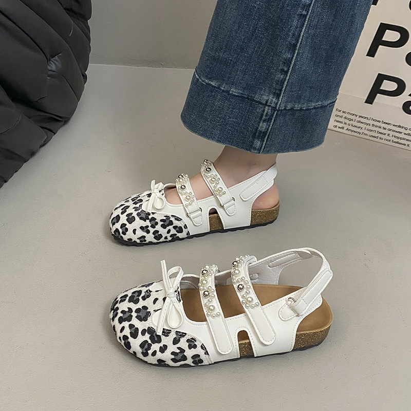 法式芭蕾梦幻平底浅口玛丽珍鞋女夏季蝴蝶结甜美后空气质包头凉鞋