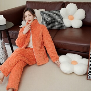 冬季女生棉衣三层夹棉加厚保暖睡衣外出穿女神气质拉链款厚家居服