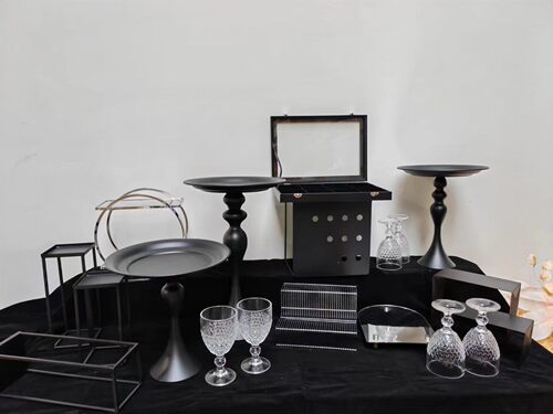 新款银黑色甜品台展示架摆台茶歇甜品台展示架开业流行摆台摆件
