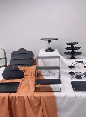 新款黑色铁艺甜品台展示架欧式复古会议茶歇甜品台摆台