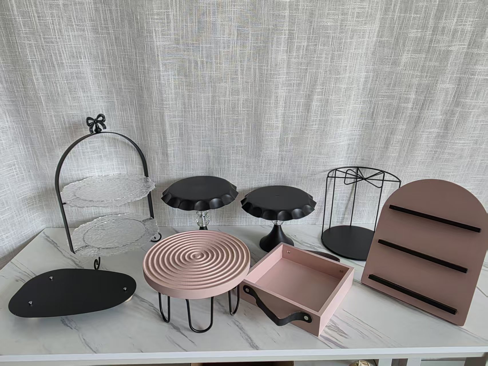 黑粉色甜品台少女心开业化妆品展示架蛋糕架茶歇蛋糕架