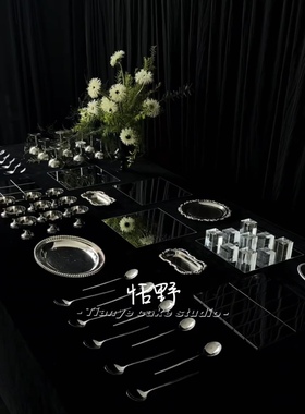 白绿色系老钱风韩式秩序感甜品台展示架银色甜品台摆台新款甜品架