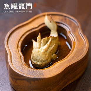 景德镇陶瓷龙鱼茶宠摆件精品可养茶桌鱼缸造景山海经文创麒麟貔貅