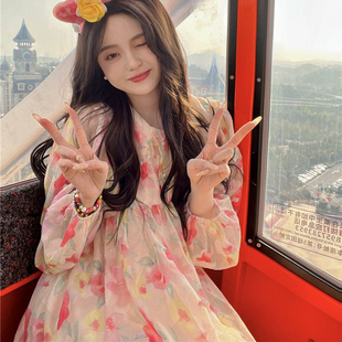 春秋装新款长袖荷叶边娃娃领连衣裙女2026穿搭独特漂亮初恋短裙子