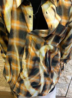 Y/Project橘黄色火焰格子宽松休闲氛围感印花潮百搭长袖衬衫男女