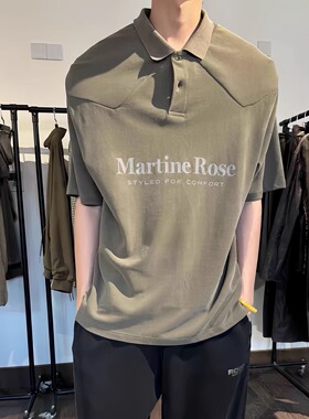 实物惊艳 Martine Rose 水洗灰绿色可拆垫肩翻领polo衫男女装潮