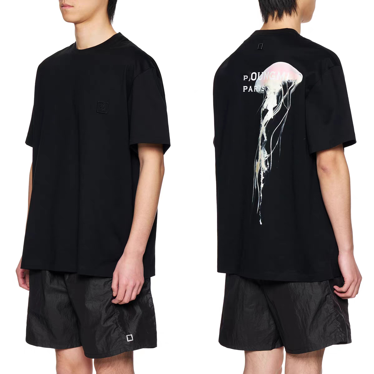 WYM 韩国潮流 夜光水母印花  LOGO 宽松短袖T恤tee 男女情侣装