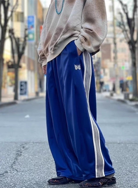Needles 蝴蝶刺绣皇家蓝HD直筒胖胖裤os灯笼阔腿裤超宽松休闲长裤