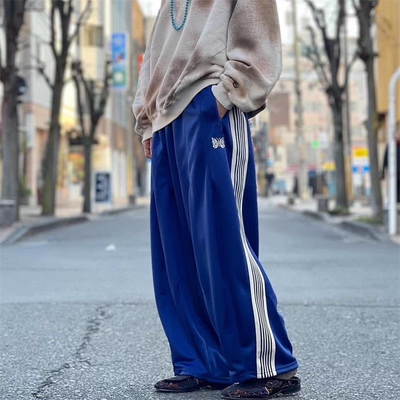 Needles 蝴蝶刺绣皇家蓝HD直筒胖胖裤os灯笼阔腿裤超宽松休闲长裤