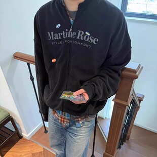 Martine Rose 25新解构双拉链水洗做旧标语贴纸开衫宽松卫衣夹克