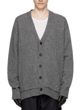 自主 cleanfit补丁V领纽扣羊毛海军蓝毛衣针织开衫男女Ma