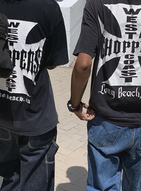 West Coast Choppers复古裂纹十字架印花ERD小众乐队潮流短袖T恤