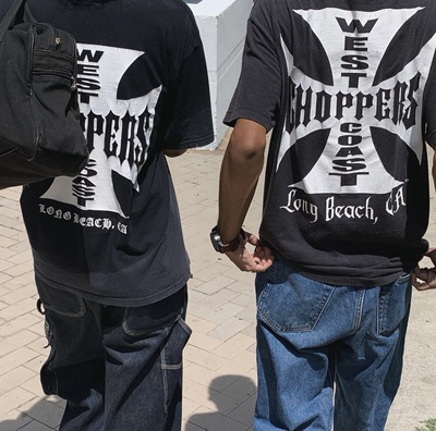 West Coast Choppers复古裂纹十字架印花ERD小众乐队潮流短袖T恤
