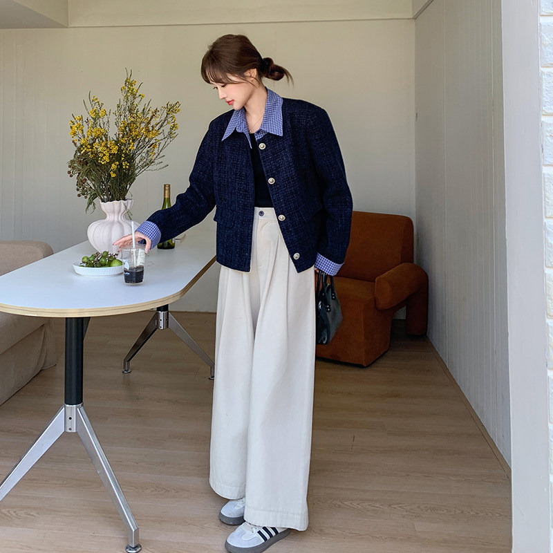 格子拼接假两件小香风外套女2025春季新款法式气质名媛高级感上衣,女装短外套,乔安迪