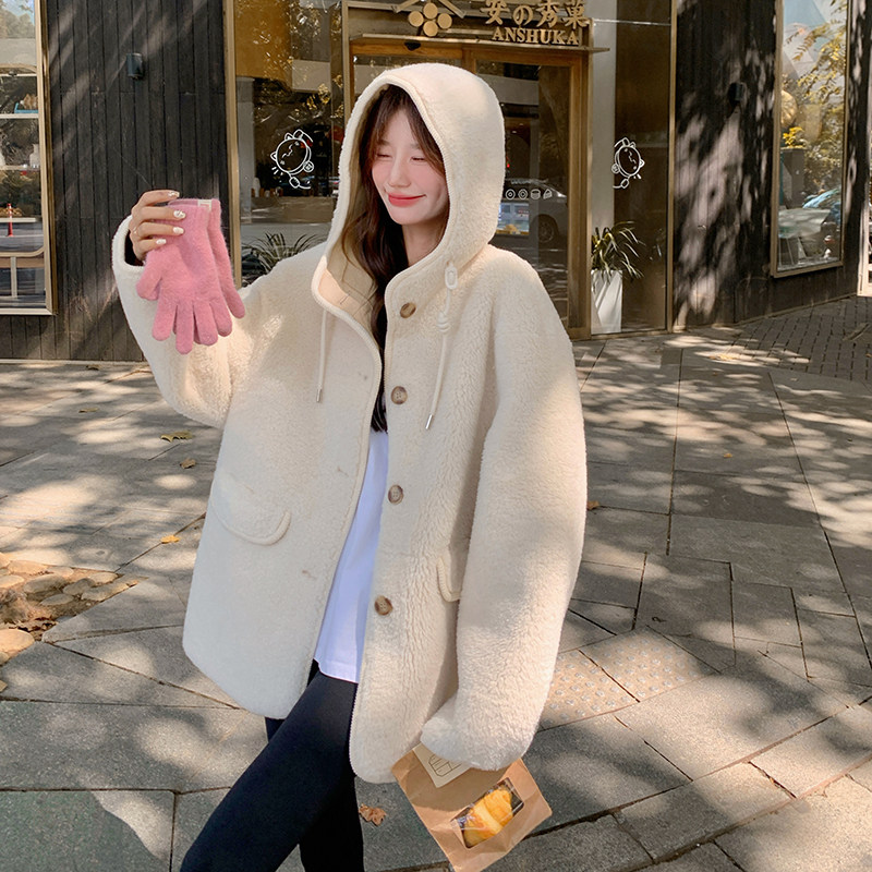 【现货】126-9066P205K308连帽休闲皮毛一体羊羔毛,女装毛呢外套,乔安迪