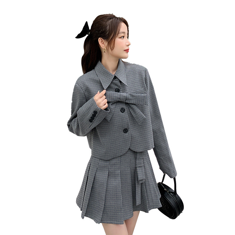 【22秋装】出货中蝴蝶结设计格子西装套装8615-P165-K228,女装套装/套裙,乔安迪