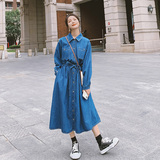 法式复古牛仔连衣裙女春秋2025新款气质高级感超好看衬衫连身长裙，女装连衣裙，乔安迪